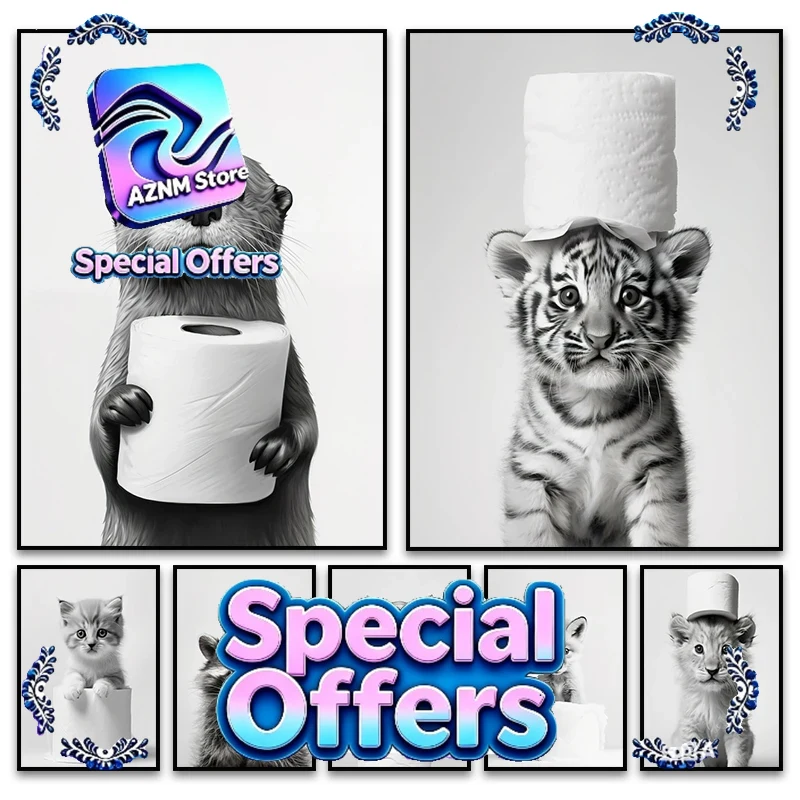 Home Bathroom Wallpaper - Cute Animals Toilet Paper Living Room