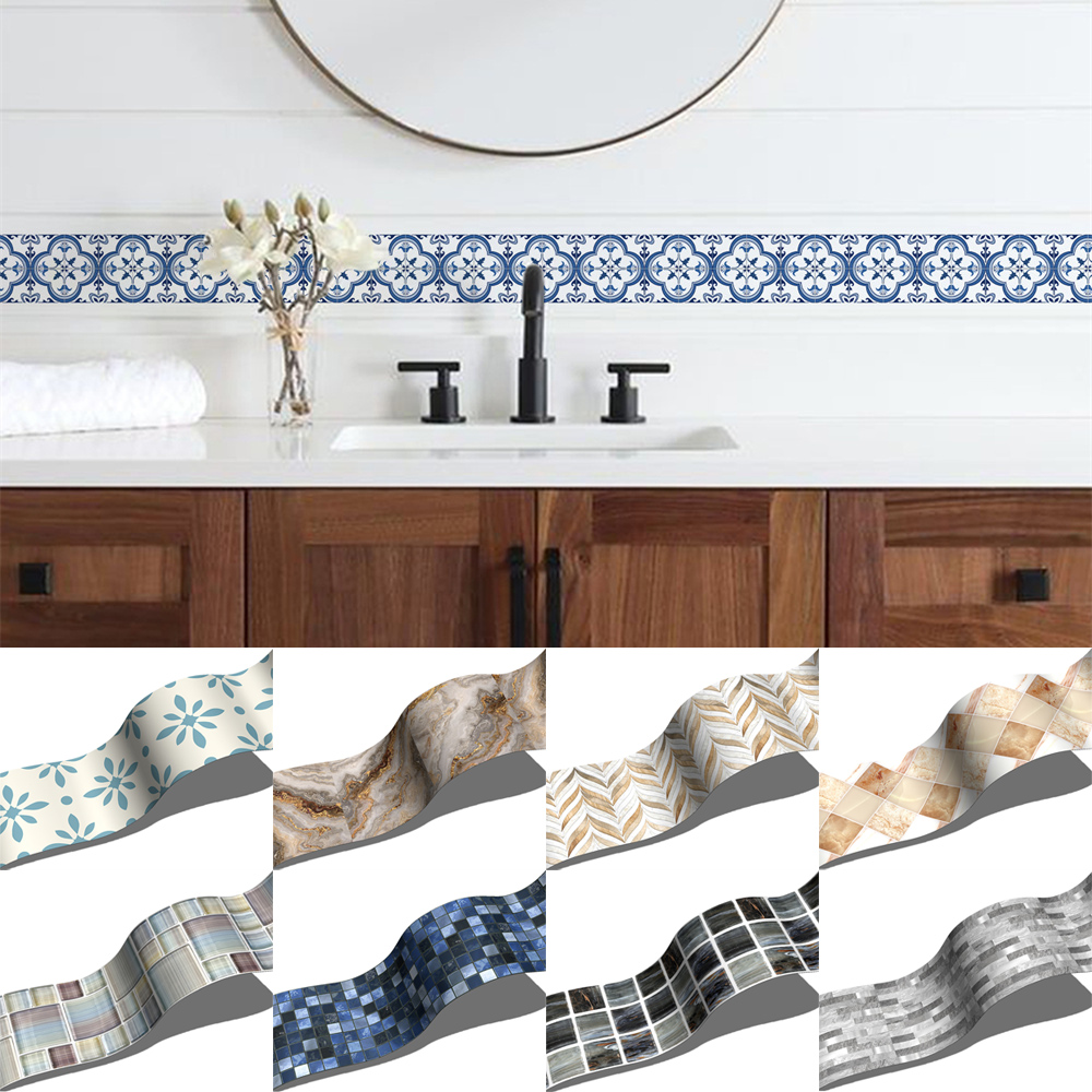 Home Bathroom Wallpaper - Self Adhesive Waist Line Baseboard Wallpaper