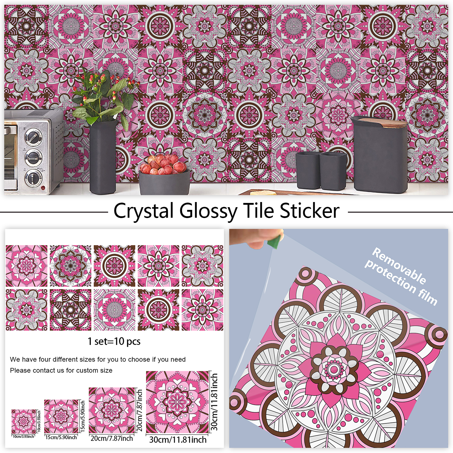 Home Bathroom Floor Tiles - Pink Mandala Vintage Decor Tiles Styles