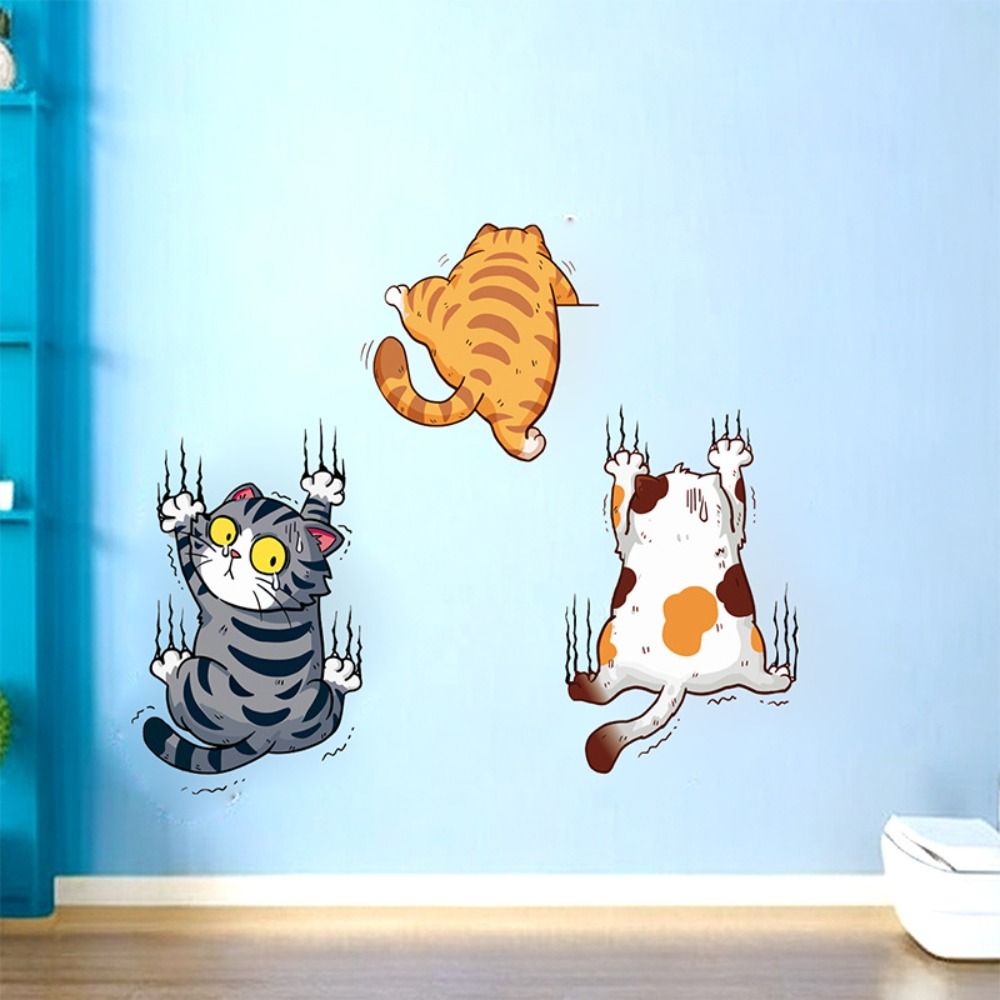 Home Bathroom Wallpaper - 3 PCS/SET Cute Cat Wall Sticker