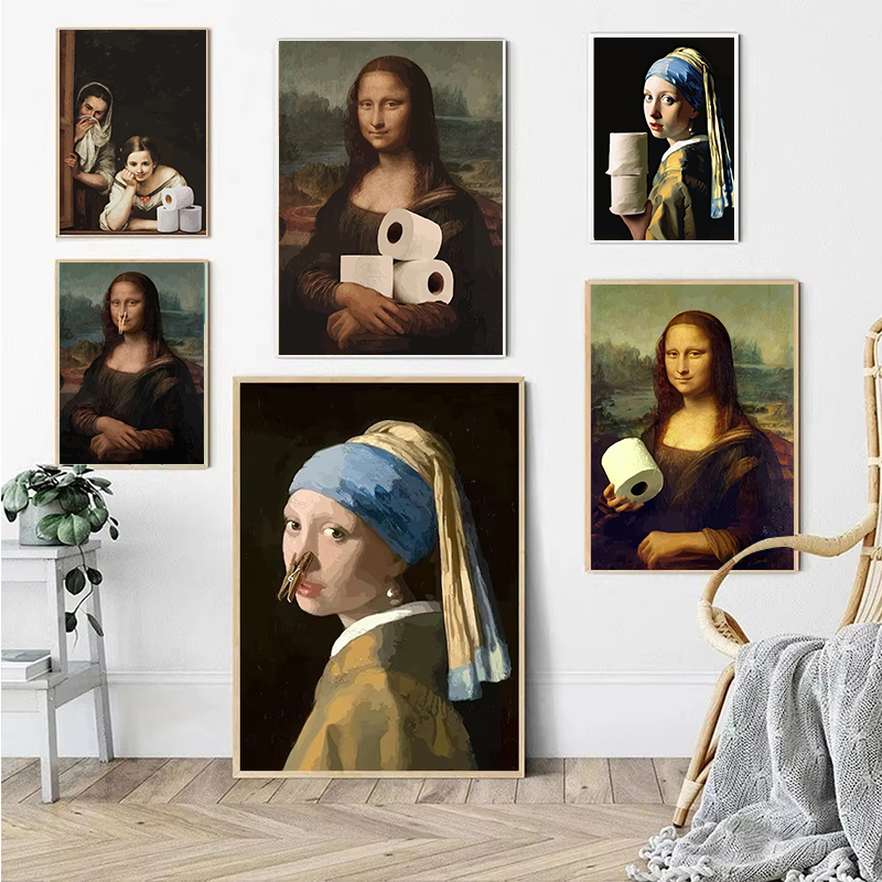 Home Bathroom Wallpaper - Funny Bathroom Toilet Poster Mona Lisa