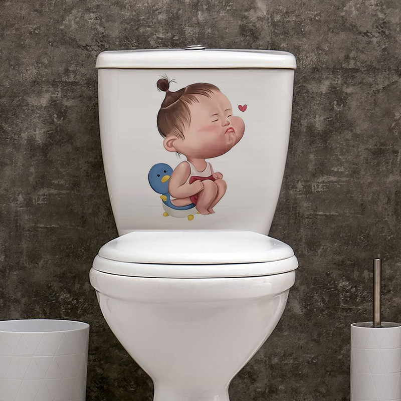 Cartoon Funny Child Toilet Sti - Home Bathroom Wallpaper review and price