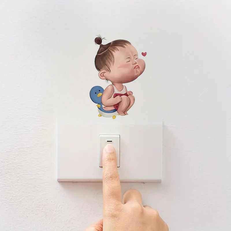 Cartoon Funny Child Toilet Sti - Home Bathroom Wallpaper review and price