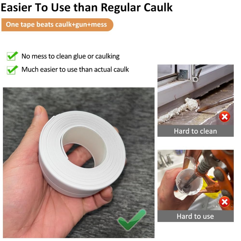 Self-Adhesive White Caulk Tape - Home Bathroom Floor Tiles review and price