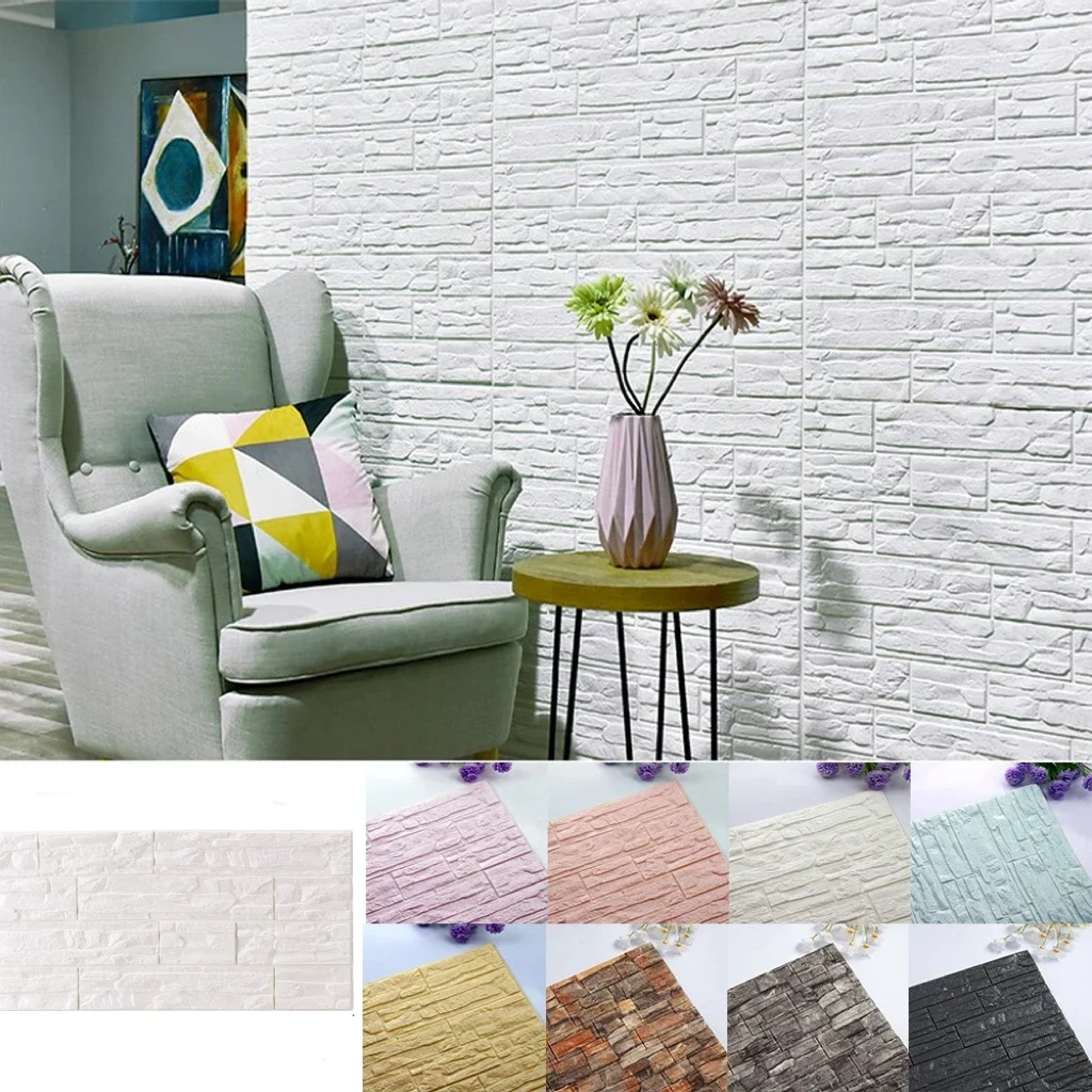 6pcs Foam 3D Wall Panels Stick - Home Bathroom Wallpaper review and price