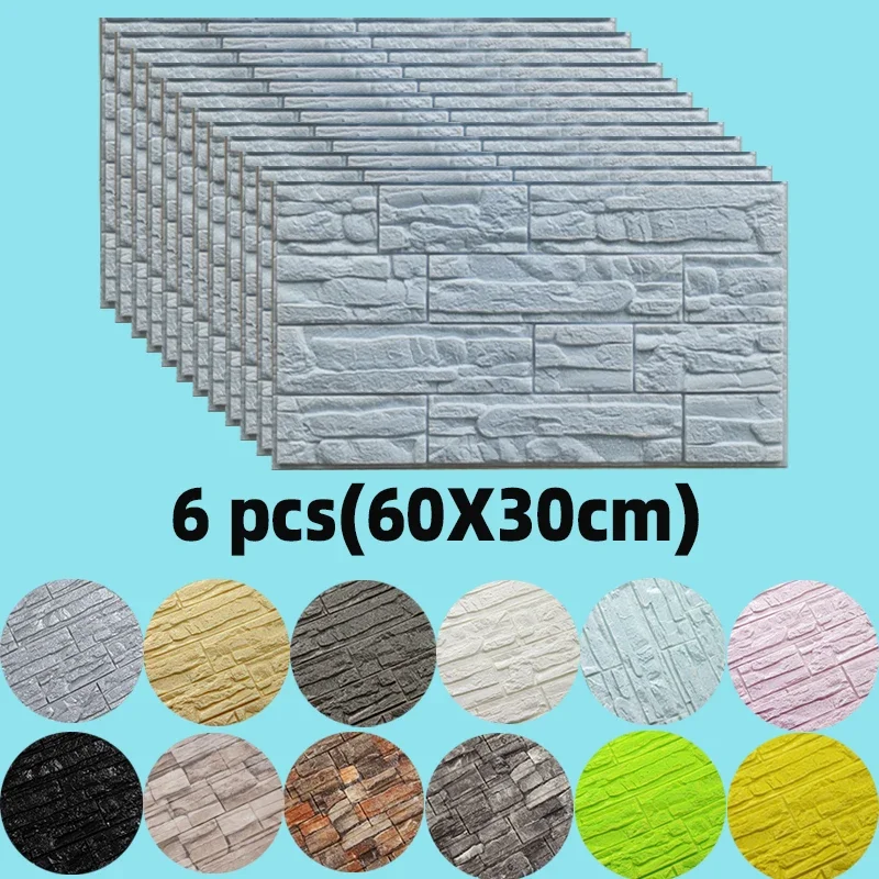 6pcs Foam 3D Wall Panels Stick - Home Bathroom Wallpaper review and price