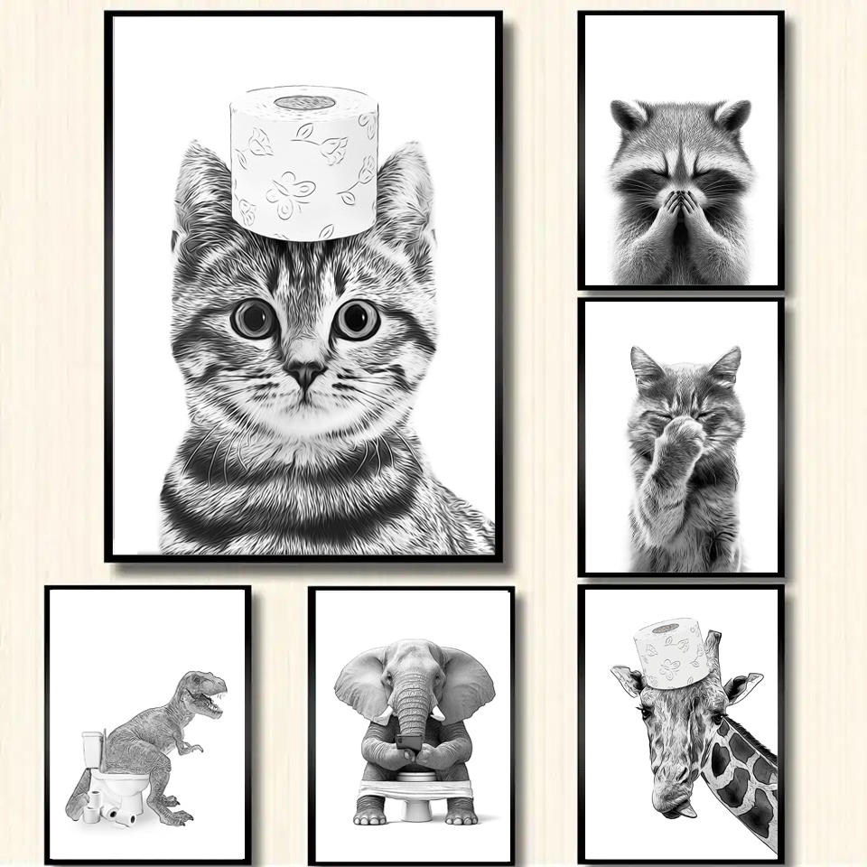 Funny Canvas Poster Cat Giraff - Home Bathroom Wallpaper review and price