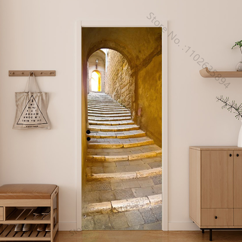 Girl Shadow Wooden Doors Vinyl - Home Bathroom Wallpaper review and price