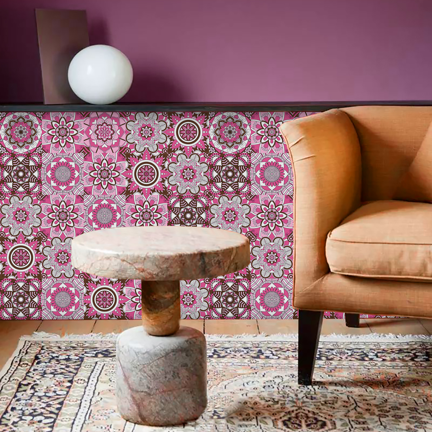 Pink Mandala Vintage Decor Til - Home Bathroom Floor Tiles review and price