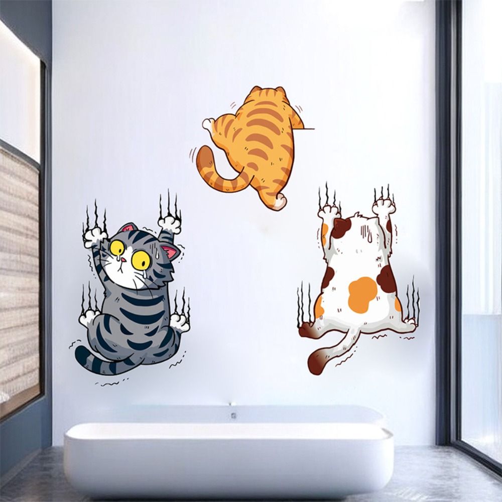 3 PCS/SET Cute Cat Wall Sticke - Home Bathroom Wallpaper review and price