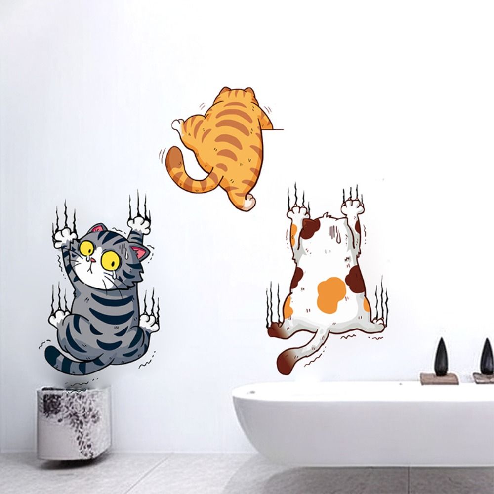 3 PCS/SET Cute Cat Wall Sticke - Home Bathroom Wallpaper review and price