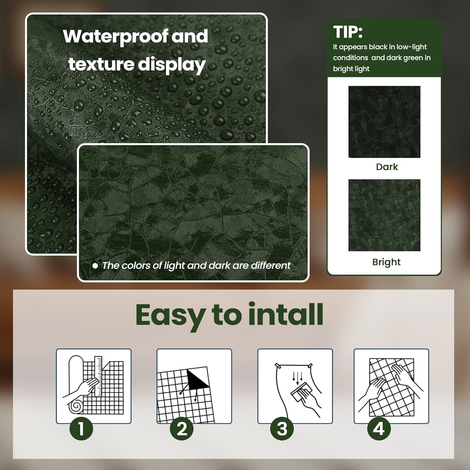 Dark Green Peel and Stick Wall - Home Bathroom Wallpaper review and price