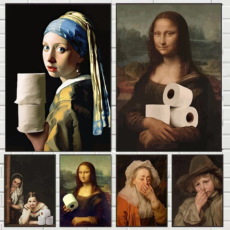 Funny Mona Lisa Wearing Pearls - Home Bathroom Wallpaper review and price