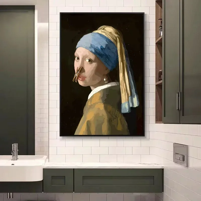Funny Mona Lisa Wearing Pearls - Home Bathroom Wallpaper review and price